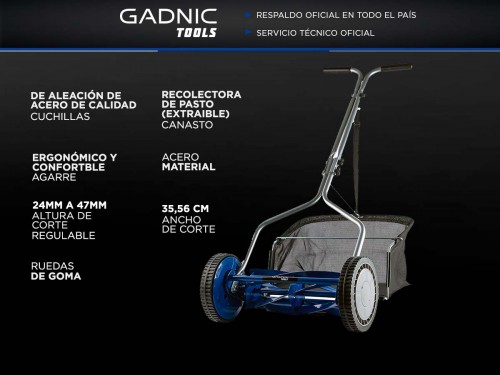 Cortadora de Cesped Gadnic H MOWER Helicoidal Manual + Deposito