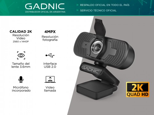 Webcam Gadnic 2K USB con Micrófono Streaming 1440p 30fps