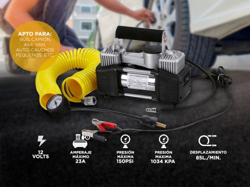 Compresor Para Auto 12v 150psi 85lt/min Portátil Incluye Bolso y Kit d