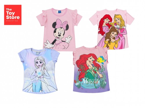 Remera Niñas Manga Corta Frozen Princesas Minnie Original Disney®