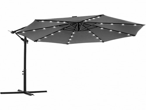 SOMBRILLA BANANA 3MTS GRIS CON LUZ SOLAR