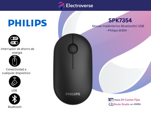 Mouse Bluetooth USB Negro Wireless Óptico 1600dpi Philips M354