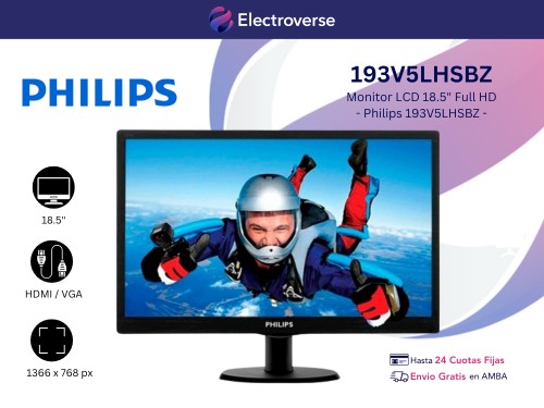 Monitor LED 18,5" 18.5 pulgadas VGA HDMI Full HD Philips 193V5LHSBZ