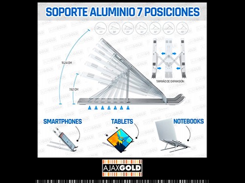 Soporte Notebook Aluminio Regulable Tablet Celular Portátil Unnic