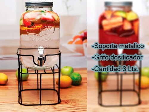 Frasco Dispenser Jugo Canilla 4l Con Soporte Bebidas Vidrio