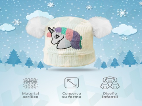 Gorro De Lana Unicornio Tejido Infantil Invierno Interior Polar Trendy