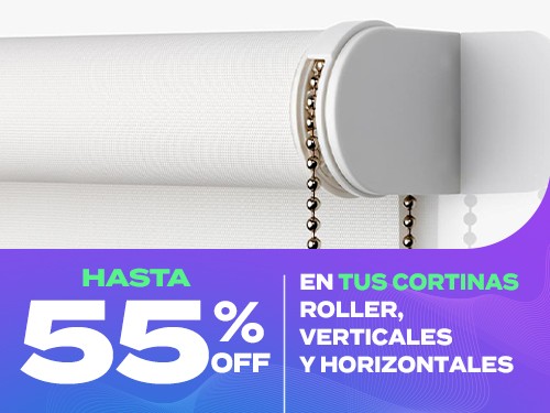 55% OFF en Cortinas Roller, Bandas Verticales y Horizontales