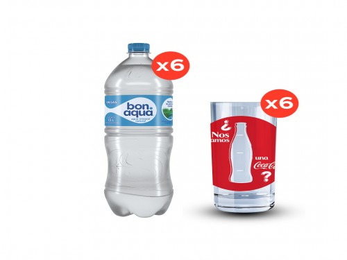 Bonaqua 1,5L Sin Gas x6 + Vasos Verano Coca Cola 320ml x6