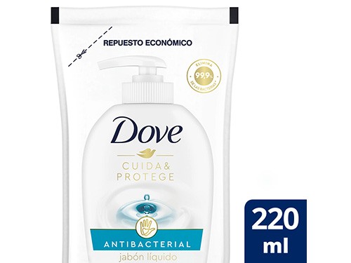 Jabón Líquido Dove Antibacterial Cuida & Protege Repuesto x 220 ml.