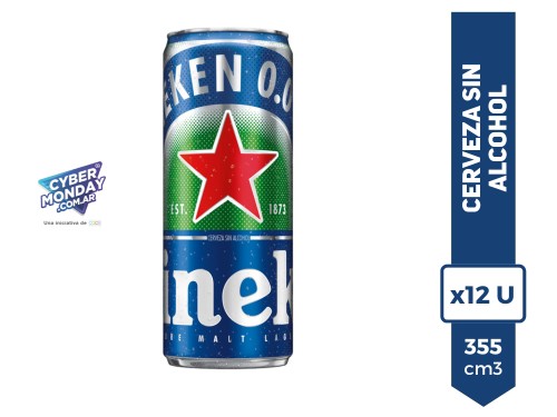 Cerveza Heineken Sin Alcohol 0.0% Lata 355ml Pack x12