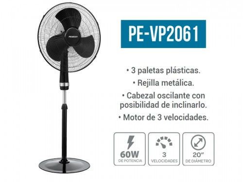 Ventilador Peabody 3 Palas Plástico 20 Diámetro 220v 60w
