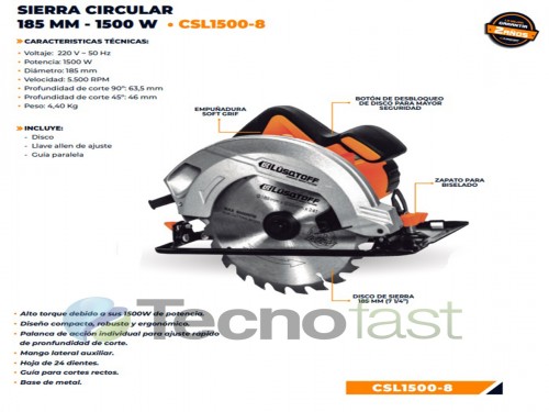 Sierra Circular Lusqtoff 1500w Disco 7 1/4 184 Mm Csl1500-8