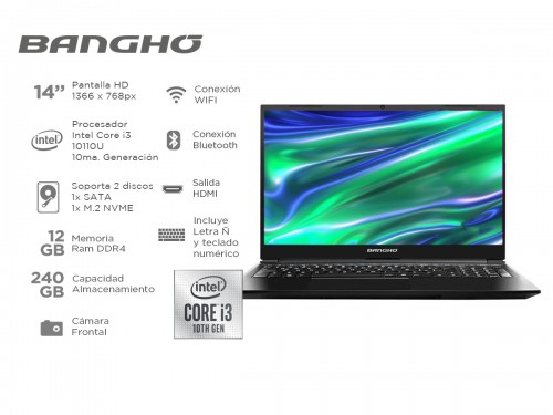 Notebook Bangho Max L4 Intel Core i3 14 pulgadas 12gb Ssd 240gb