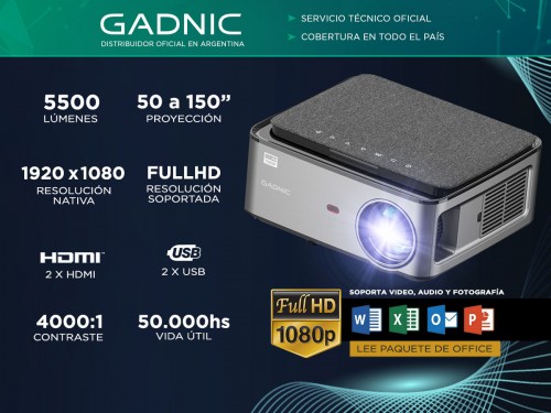 Proyector Gadnic Surr 5500 Lúmenes Con Filtro HEPA HDMI x 2 USB x 2