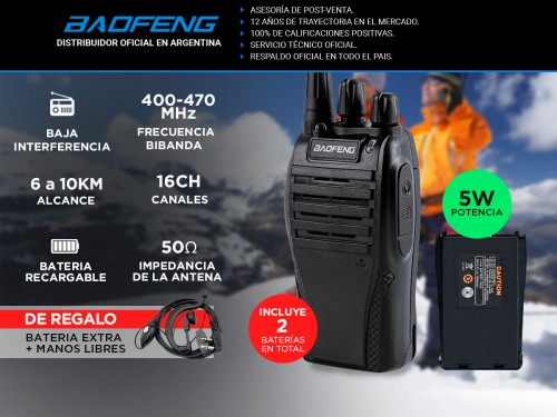 Handy Baofeng BF-999S 5w 16CH UHF Hasta 10km + 2 Baterías y Manos Libr