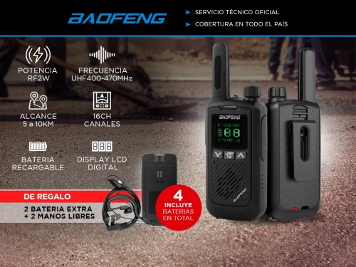 Handy Baofeng BF-T17 Kit x2 16CH UHF Display LCD + 4 Baterías y 2 Mano
