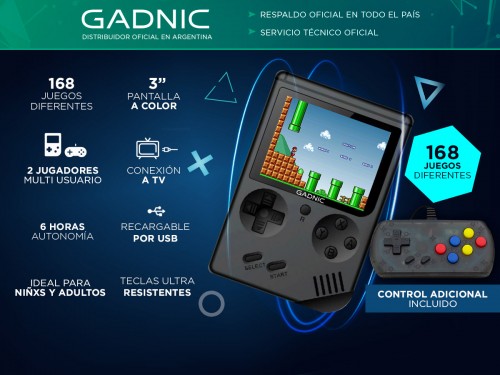 Consola de Juegos Gadnic GM1 Retro 8 Bit 168 Juegos + Remoto