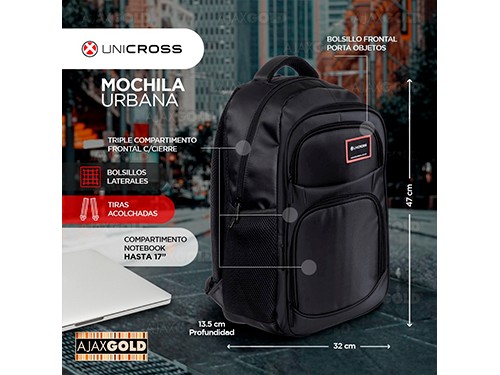 Mochila Porta Notebook Netbook Acolchada Reforzada Con Usb Unicross