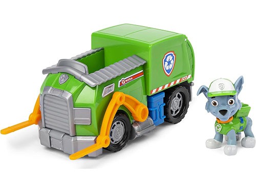 Vehículo Paw Patrol de reciclaje de Rocky's con figura coleccionable.