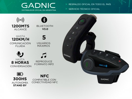 Intercomunicador Moto Gadnic G-800 Manos Libres Bluetooth 1200mts Hast