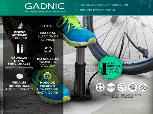 Mini Inflador Bicicleta Portatil Gadnic Con Pie y Valvula Universal