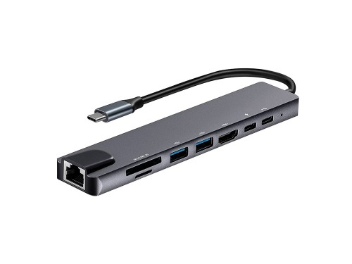 Adaptador USB C Hub Para Mac y Pc 8 en 1 Usb C - HDMI - Usb 3.0 - Red