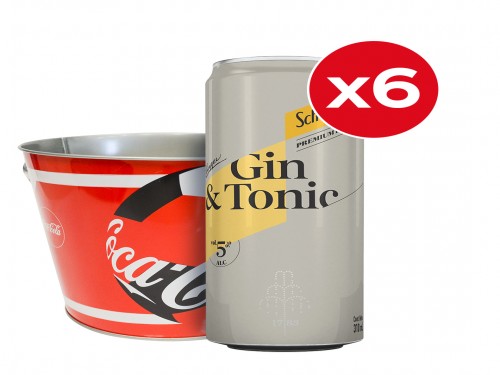 Hielera Coca-Cola + Schweppes Gin Tonic 310ml x6