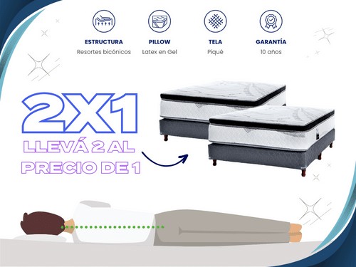 Sommier 2 Plazas Resortes Pillow Top Onyx 2X1 OFERTA CONTADO