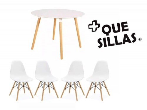 Juego de comedor mesa redonda 90cm + 4 sillas Eames