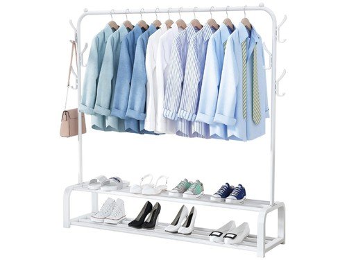 Perchero Organizador Doble Estante Ganchos Metal Blanco 160cm