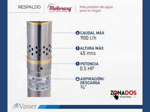 Bomba Sumergible Pozo VASSER de MOTORARG 2" BT2-50 + 25 mts de CABLE