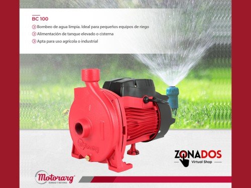 Bomba Centrifuga Motorarg BC 100 de 1 HP Eleva Agua Limpia a 32 mts.