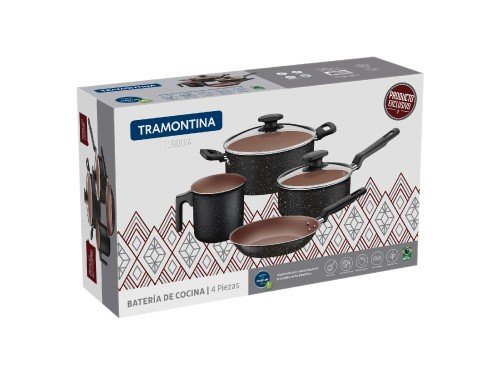 Batería cocina aluminio antiadherente negro 4 pzas Tramontina