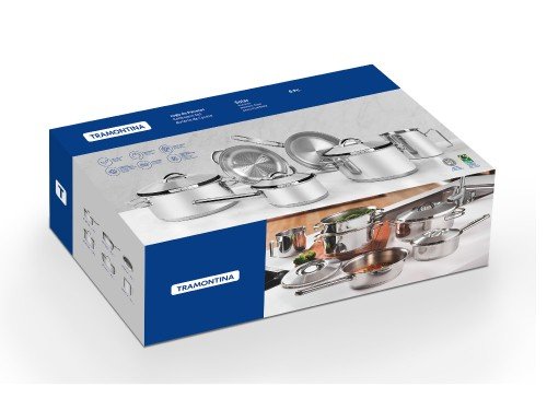 Batería cocina acero inox fondo triple 6 pzas Tramontina