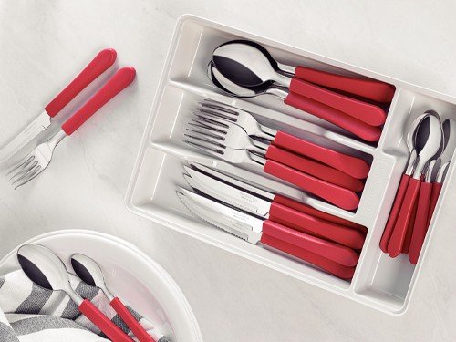 Juego de Cubiertos Acero Inox con Cubiertera Rojo 25 Pz Tramontina