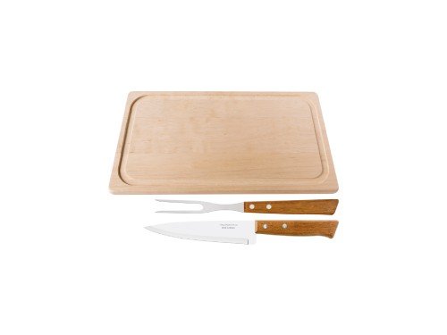 Juego para Asado Acero Inox y Mangos de Madera Natural 3 Pz Tramontina