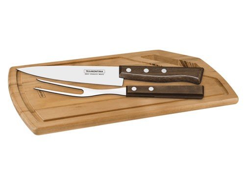 Kit para asado de Acero inox Mango de Madera Tabla 3 pzas Tramontina