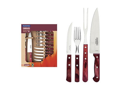 Juego para Asado de Acero Inox con Mango Rojo 14 piezas Tramontina