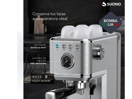 Cafetera Expresso Slim 20 Bar 1350w 1.1L Capsula y Vaporizador Suono