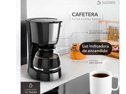 Cafetera Eléctrica Suono De Filtro Jarra Vidrio 1200Ml Semi automática