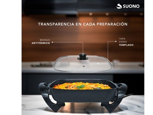 Sartén Olla Eléctrica Antiadherente Suono 1350W Tapa Vidrio