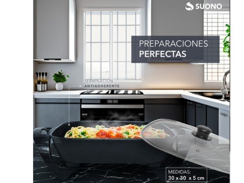 Sartén Olla Eléctrica Antiadherente Suono 1350W Tapa Vidrio