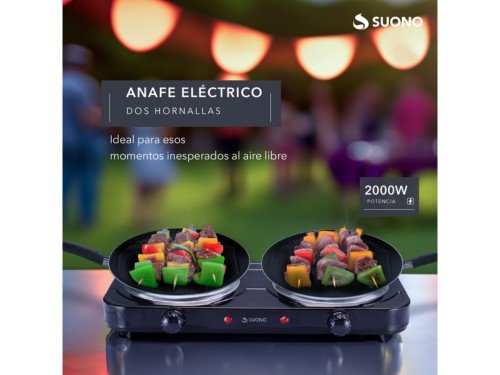 Anafe Eléctrico 2 Hornallas Suono 2000 W Cuerpo Metálico c/regulador