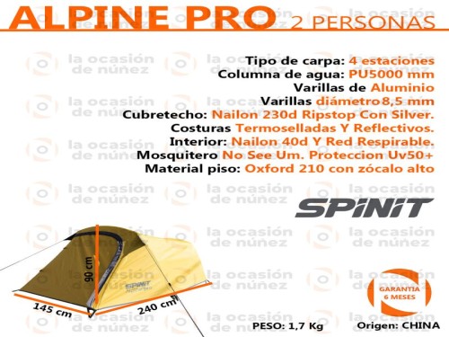 Carpa 2 Persona Spinit Iglu Alpine Pro Aluminio Uv50+ PU5000mm Camping