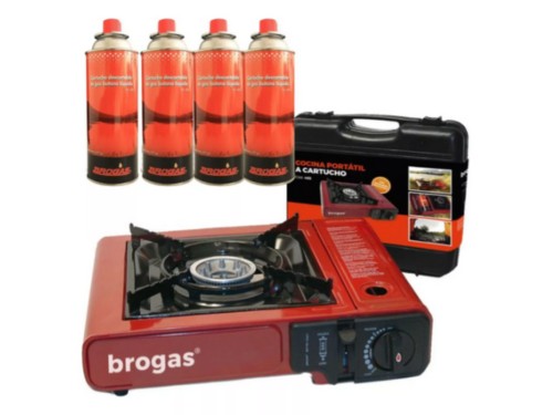 Anafe Camping Brogas con Maletin + 4 Cartuchos Butano Brogas Portatil