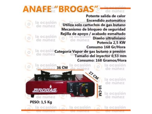 Anafe Camping Brogas con Maletin + 4 Cartuchos Butano Brogas Portatil