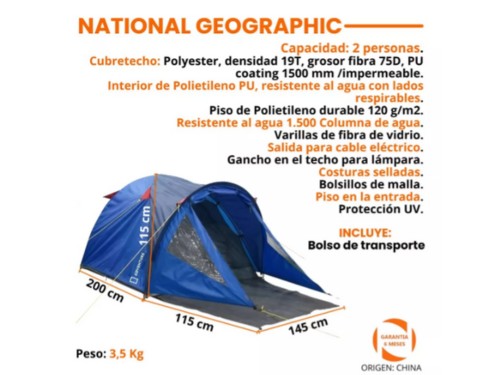 Carpa 2 Personas Iglu Toronto 2 National Geographic Camping PU1500mm