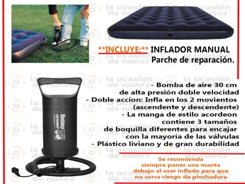 Colchon Inflable 2 Plaza + Inflador Camping Carpa Cama Doble