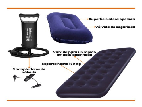 Colchon Inflable 1 Plaza Bestway + Almohada + Inflador Manual Bestway