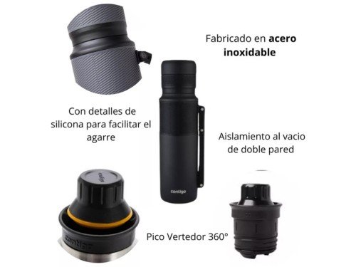 Termo Negro Contigo 1.2litros Frio/Calor Acero Inoxidable Pico Matero